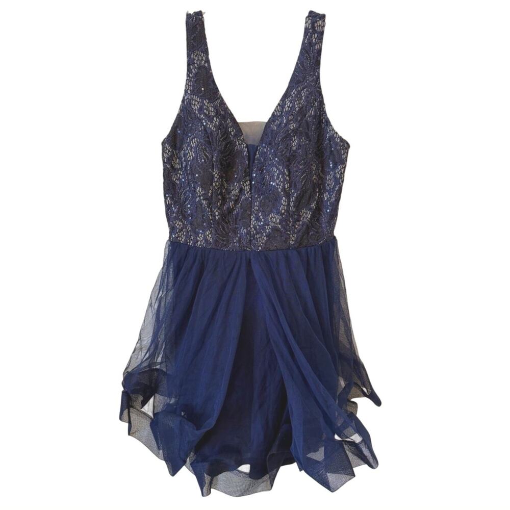 Star Vixen Women's Lace and Sequin Bodice Tulle Skirt 7 Navy Fit & Flair Dress